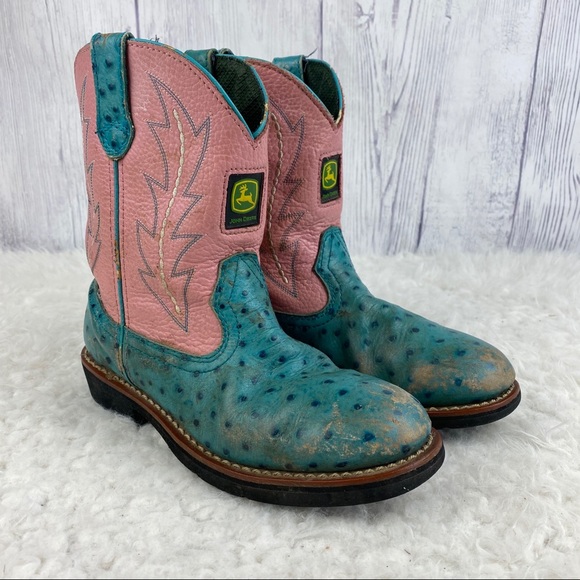 John Deere Other - John Deere Cowgirl Boots Turquoise/Pink Stirrup